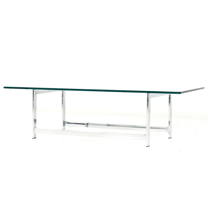Milo Baughman Style Mid Century Chrome and Glass Coffee Table gallery
