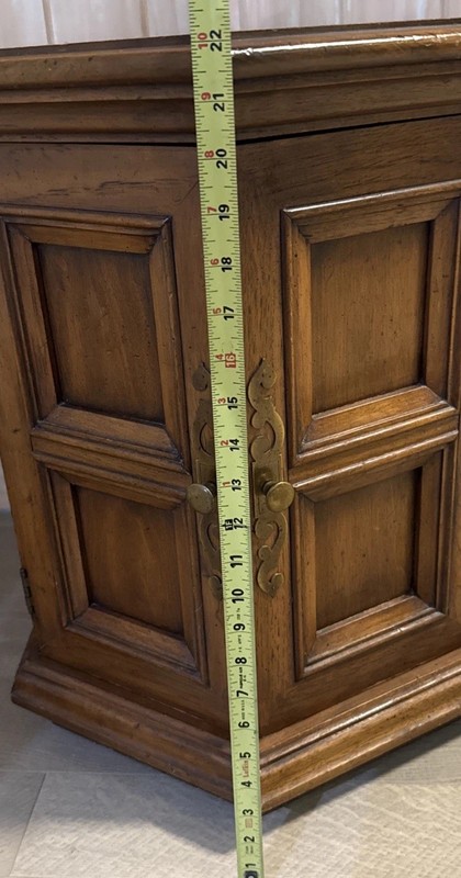 Vintage Hekman Rustic Spanish Colonial Drum Storage Cabinet Hexagon Table Doors gallery