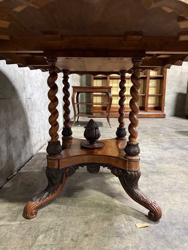 Antique Renaissance Revival Oval Center Hall Table Barley Twist gallery