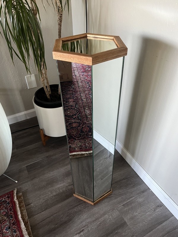 vintage mirrored side table stand geometric hexagon mid century modern mcm 80’s