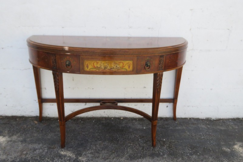 Hand Painted Cameo Cherub Lion Head Handles Large Console Entry Table 6024 gallery