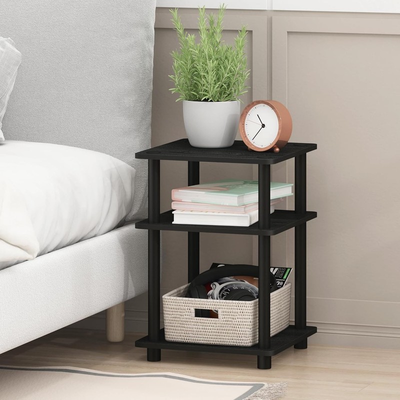 TURN-N-TUBE Side Table 3-Tier End Table Nightstand Blackwood gallery