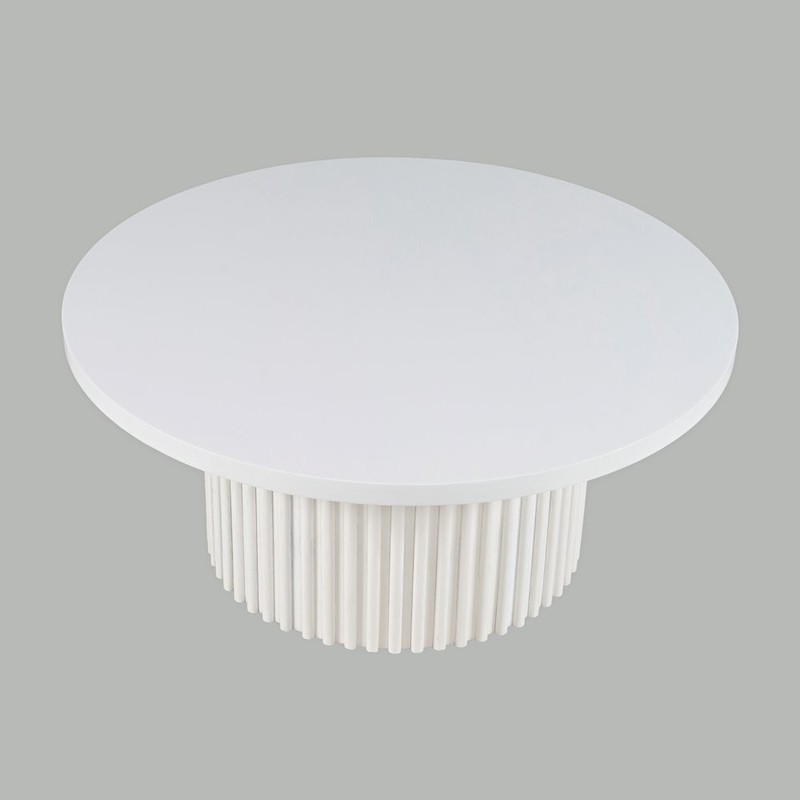 40" Round Mid-Century Fluted Pedestal Base Coffee Table with Caster Wheels gallery
