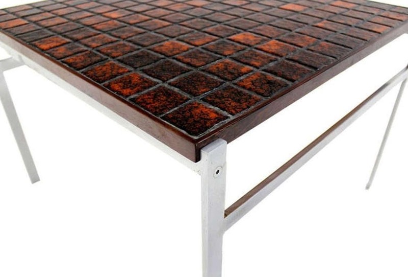 Danish Modern Chrome Base Tile Mosaic Rosewood Top Square Coffee Side Table MINT gallery