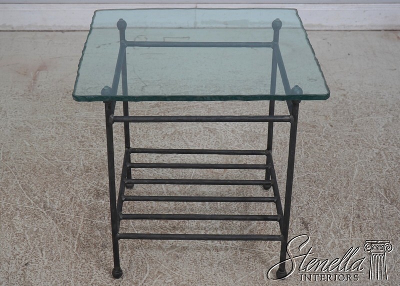 68723: Pair CHARLESTON FORGE Glass Top Iron Base Lamp Tables gallery