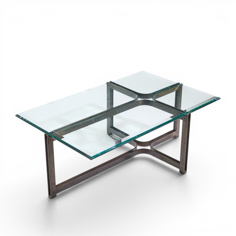 Tom Lopinski for Dunbar Mid Century Bronze, Rosewood and Glass Coffee Table gallery