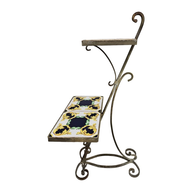 Vintage Italian Tile Plant Stand Table Display Wrought Iron Mission MCM gallery