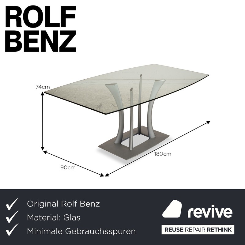 Rolf Benz Glass Dining Table Silver 180 X 90 X 74 Cm gallery
