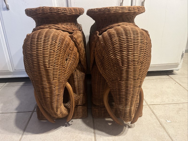 Vintage Boho Wicker Rattan Elephant Side Table Style of Mario Lopez Torres 1970s gallery