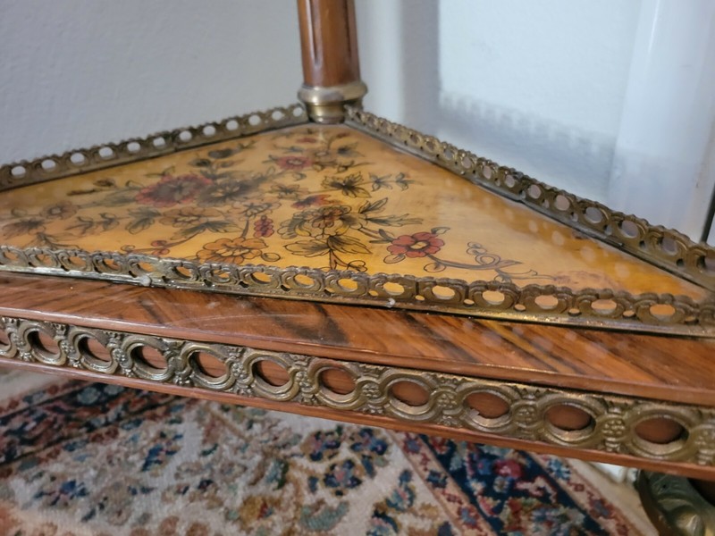 Italy Brass Mount Corner Table Planter Stand Ornate Hand Painted Gallery Wood! gallery