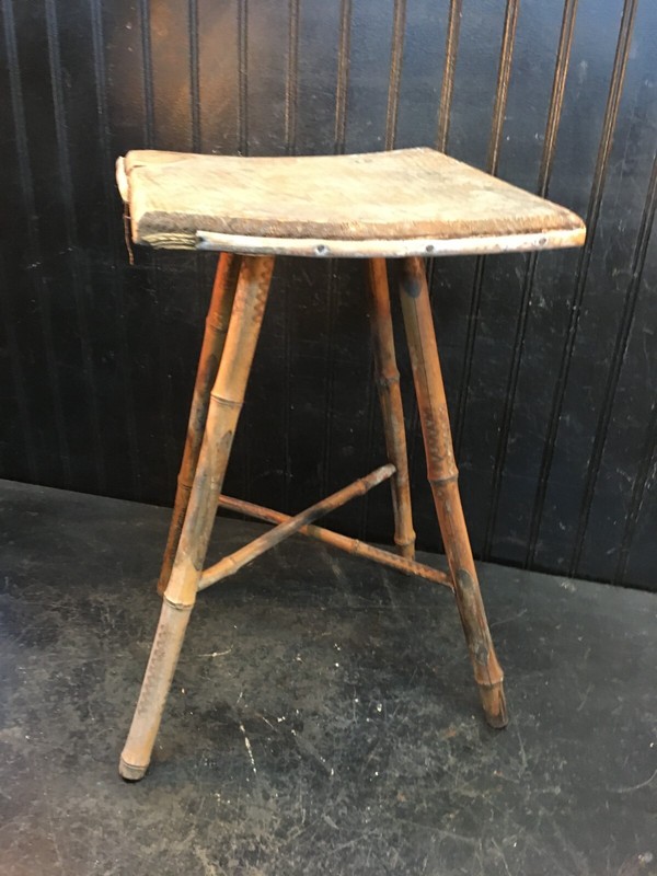 Antique Victorian Bamboo Side Table Plant Stand 18in tall , Wood 11in Top gallery