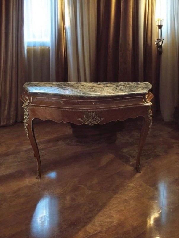 French Louis XV Style Marble Top Console Table with Ormolu Mounts – 50” Wide