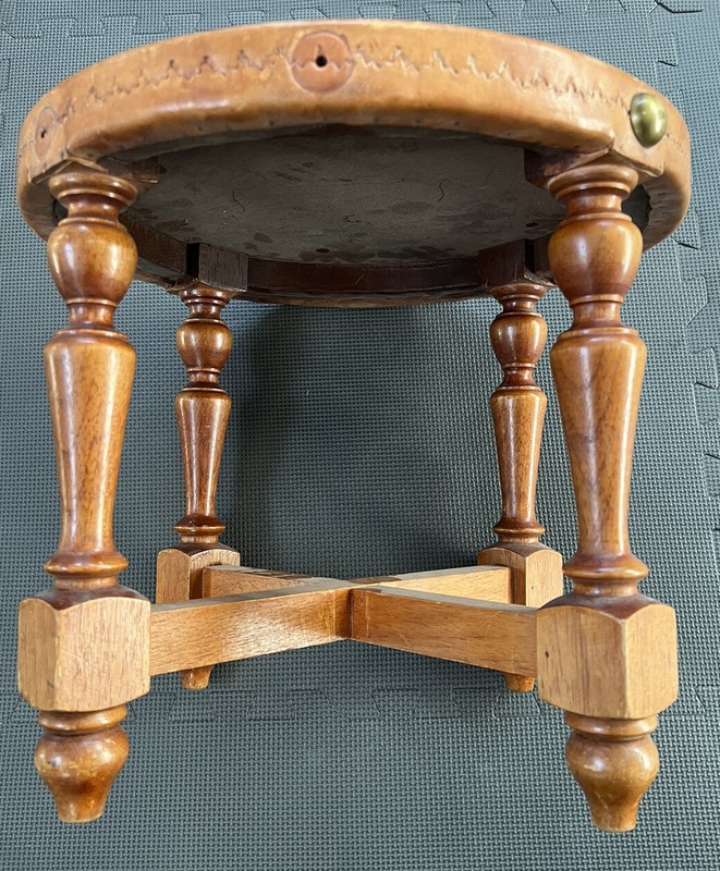 Mid Century Peruvian Antique Emmbossed Leather South American Stool Llama gallery
