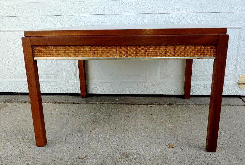 GREAT MID CENTURY MODERN WALNUT & CANE COFFEE TABLE, PAUL MCCOBB?