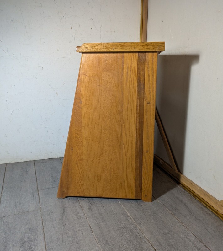 Vintage Mid Century Modern Oak Wood Telephone Table Slanted Nightstand Shelf B gallery