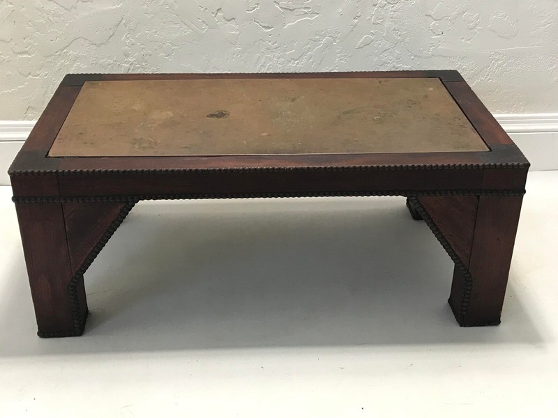 Early 20th Century English Arts & Crafts Copper Nailhead Wood Table gallery