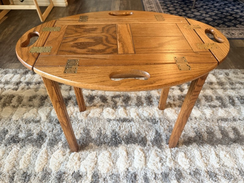 Vintage Oak Butler Tray Table Folding Handles gallery