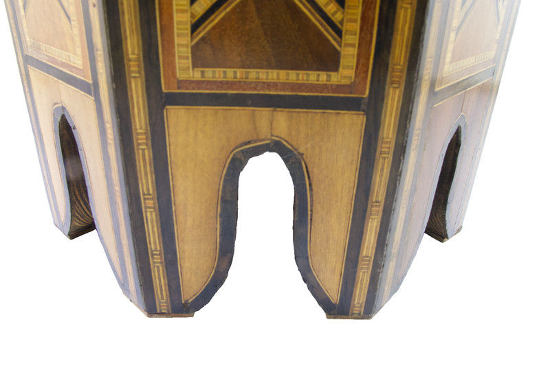Vintage Moorish Style Wood Inlay & MOP Parquetry Octagon Side /End Table gallery