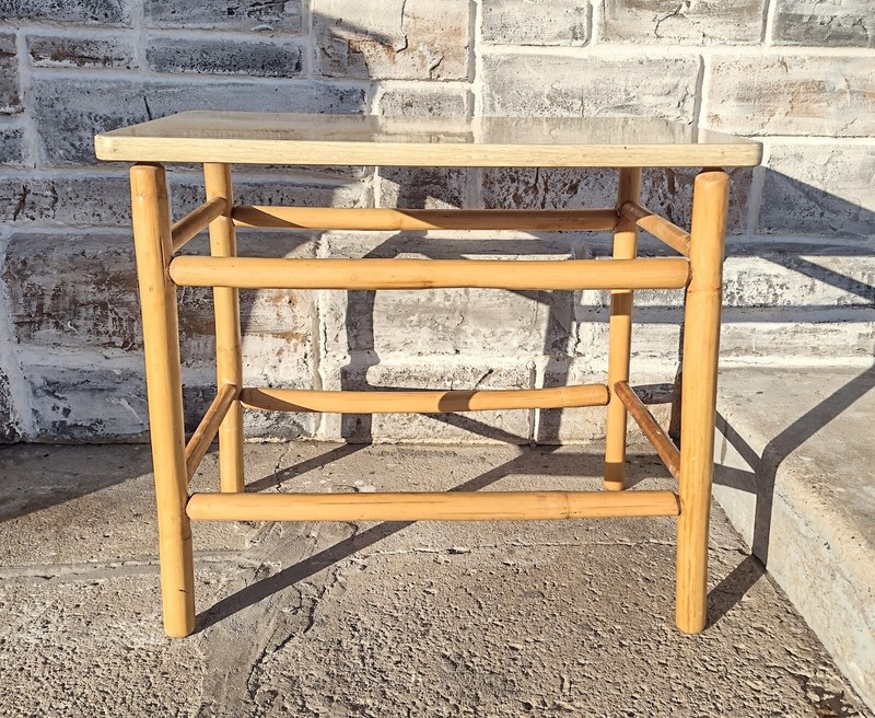 Vintage Mid Century MCM Beachy Bamboo BOHO Formica Side Accent Table gallery