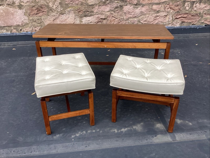 Mid-Century JENS RISOM for Lapine-Snyder Walnut Low Table w/ Matching Stools