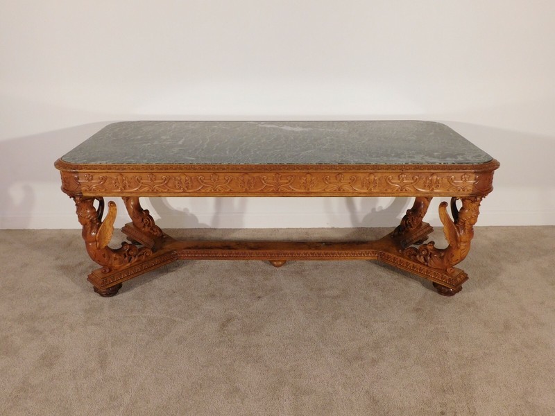MONUMENTAL R J Horner 1870s 80s Carved Burl Walnut Library Center Entrance Table gallery