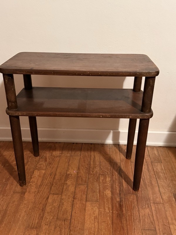 1950s/1960s Mid-Century Modern (MCM) 2-tier walnut step end table or telephone