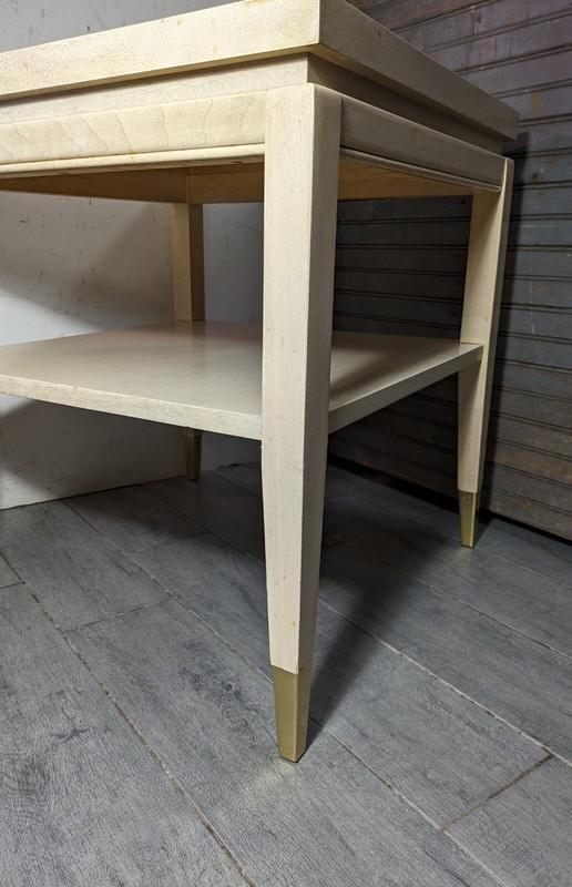 Vintage 1950s Lane Mid Century Modern Blonde Formica Brass 2-Tier End Table 1686 gallery