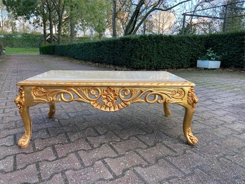 Table Italian Baroque Gilt Beech Marble Coffee Vintage 1970s Elegant gallery