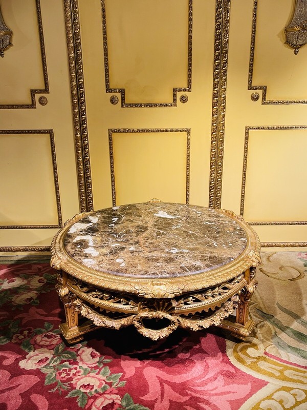 Impressive Massive Coffee Table Louis XV, Beech, Gold
