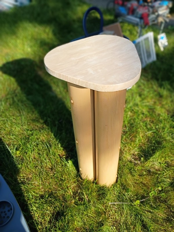 Postmodern Travertine Side Table Triangular Stone Accent End Table Wood Legs... gallery