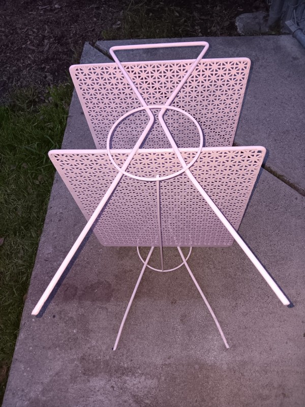 Art Deco 2-Tier Metal Garden Table Stands 23" Indoor / Outdoor Antique Lite Pink gallery