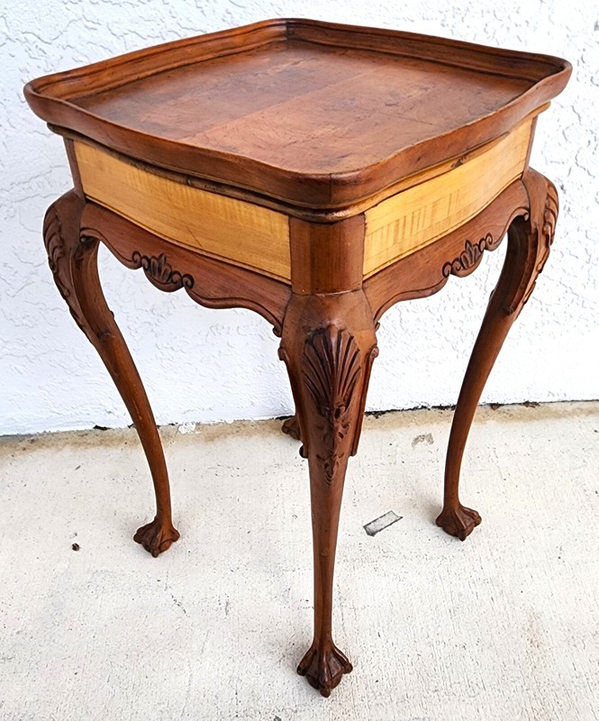 Antique Accent Table French Side Lamp Solid Wood Burl Top gallery
