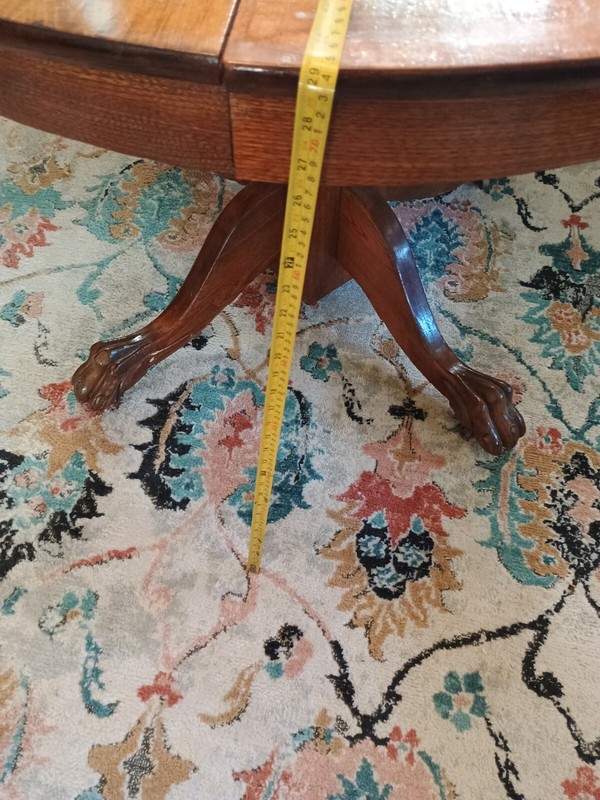Antique Round Oak Lion Claw Foot Table 42" Dia 29" High gallery