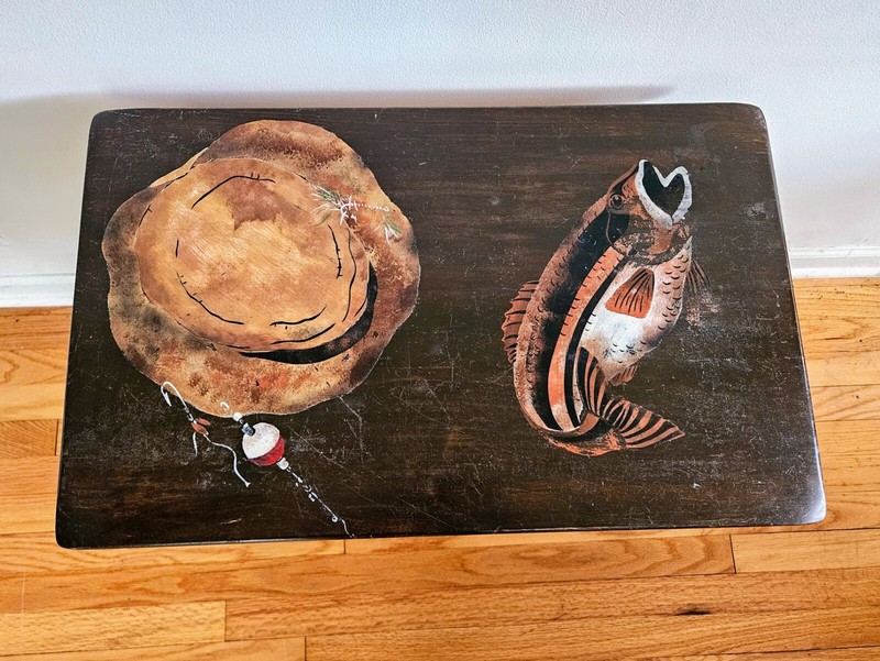Vintage Unique Hand Painted "Fisherman" Wooden Accent Table! gallery