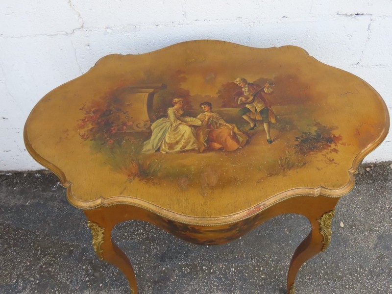 Late 1800s French Hand Painted Large Center Table 6244 gallery