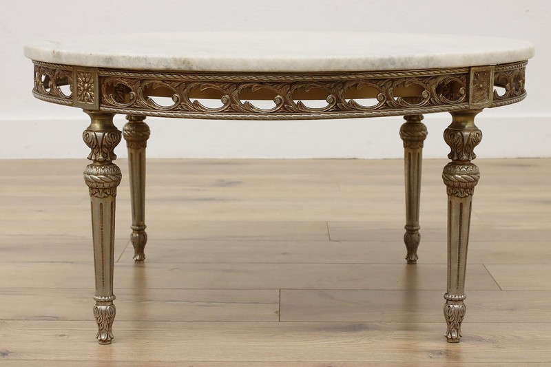 French Antique Nickel Coffee Table, Marble Top #56659 gallery