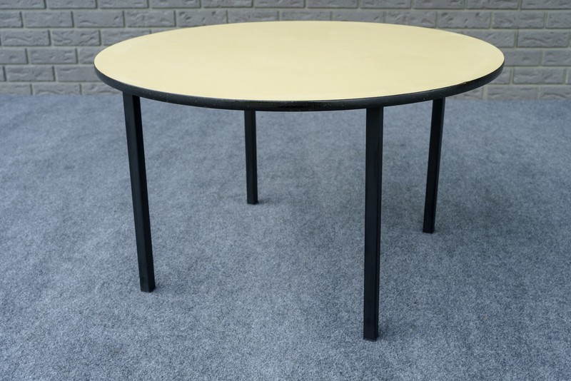 Mid Century Modern Round Yellow Formica Laminate Coffee Table – 30”