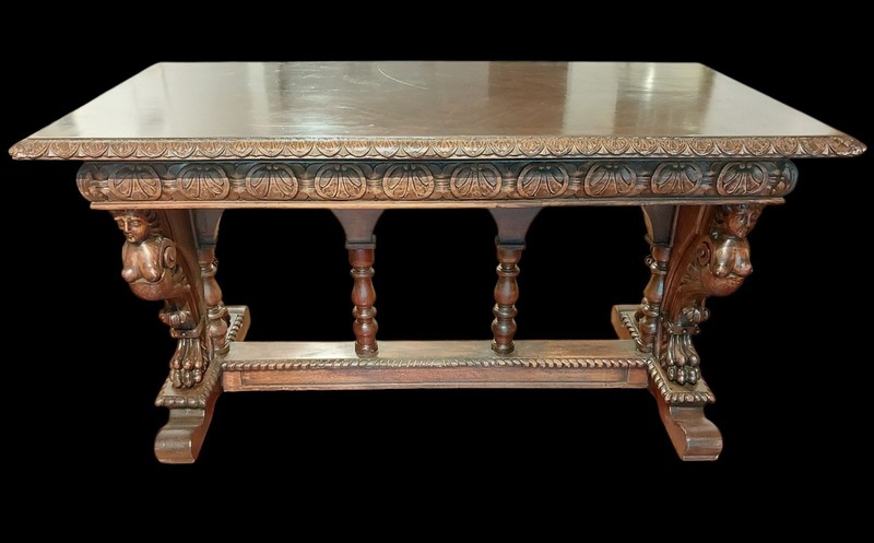 ANTIQUE EAGLE & NAKED WOMAN SUPERB RENAISSANCE CARVED FIGURAL LIBRARY TABLE gallery