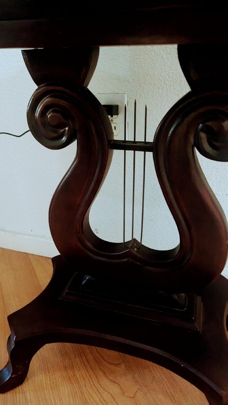 Vintage Victorian Style Lyre-Harp Mahogany Italian side table Marble top gallery