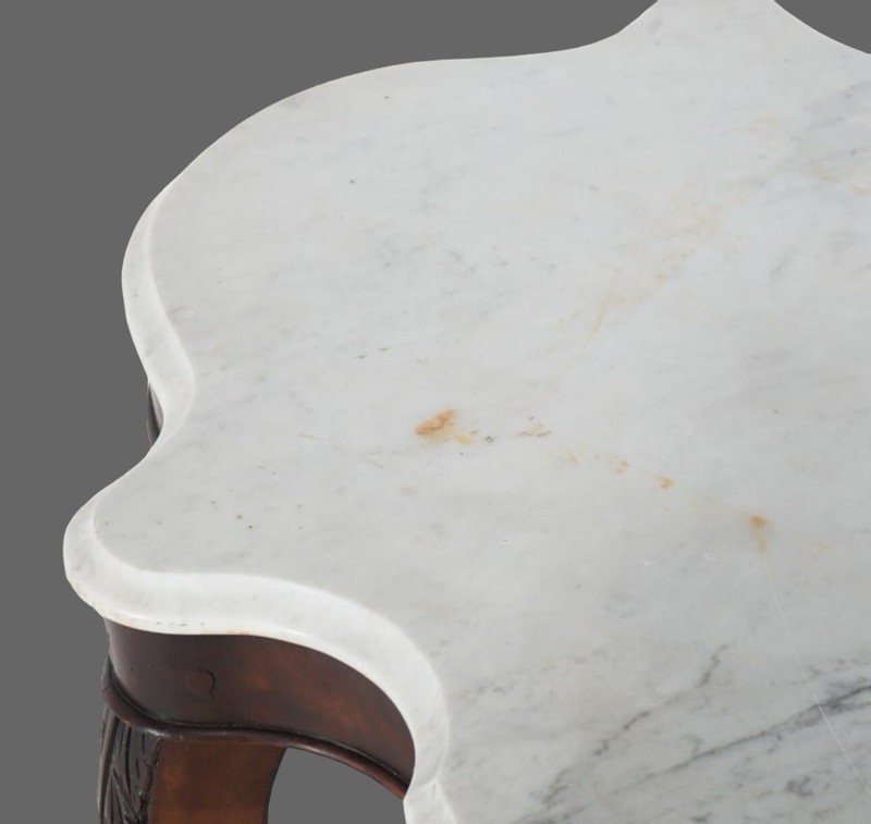 Antique Victorian Foliate Carved Walnut & Beveled Marble Turtle Top Table gallery