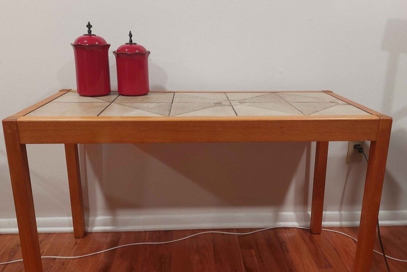 Vintage Mid Century Modern Teak Console Table With Tile Inlay by Gangso Mobler gallery