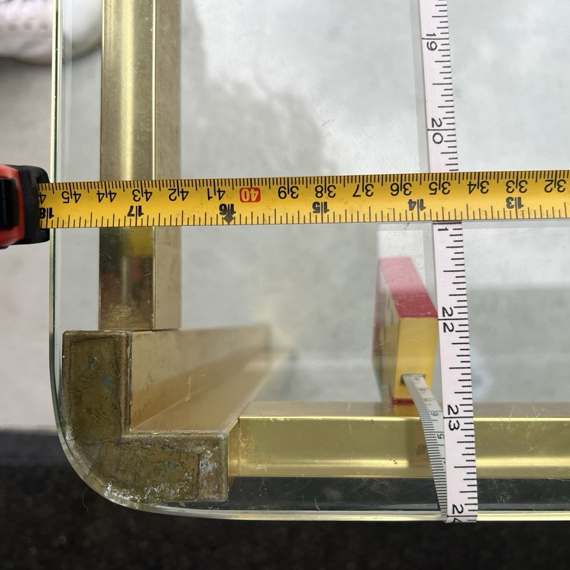 Mid-Century Modern Hollywood Regency Brass and Thick Glass Coffee End Table gallery