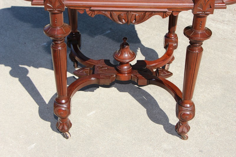 Superb Large Walnut Victorian Picture Frame Marble Top Library Table ~Ca.1870 gallery
