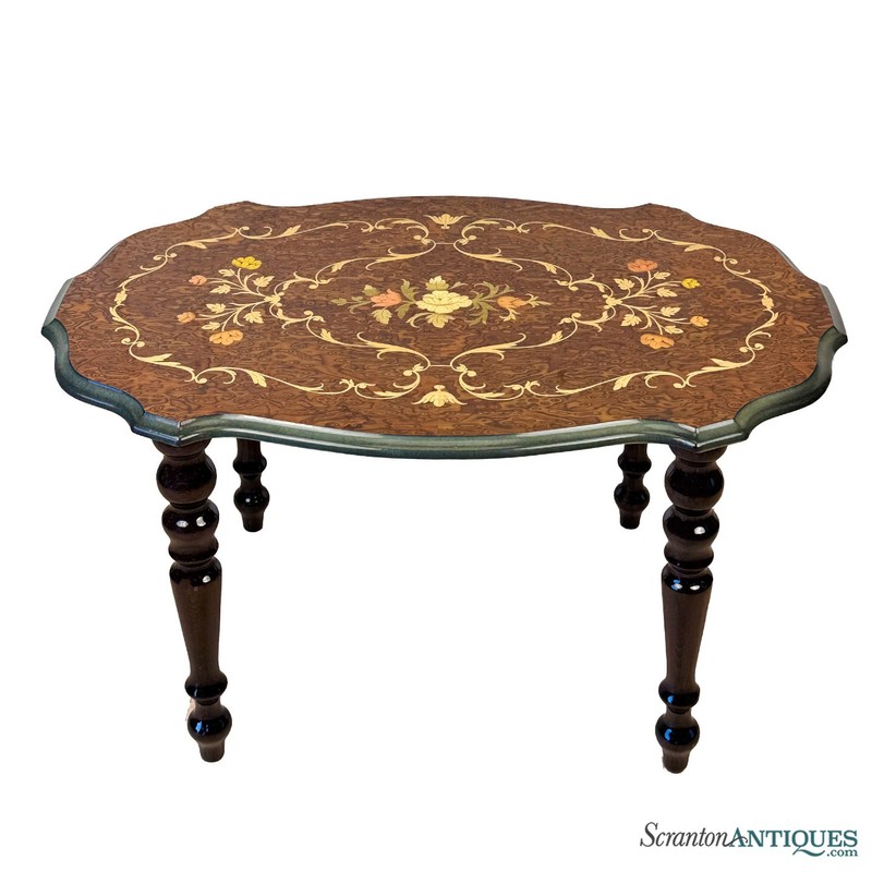 Vintage Italian Rococo Inlaid Fruitwood Cocktail Side Table