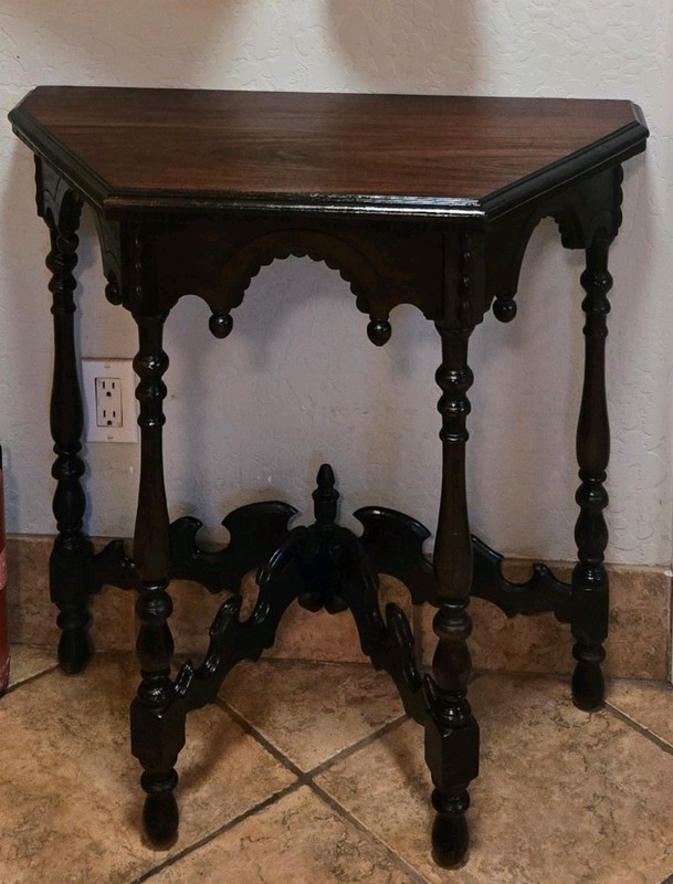 Antique Early 1900s Jacobean TUDOR Side Table hand carved Walnut Wood Table 1887
