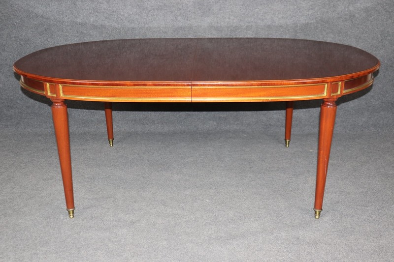 Superb French-Made Maison Jansen Attributed Brass Mounted Mahogany Dining Table gallery