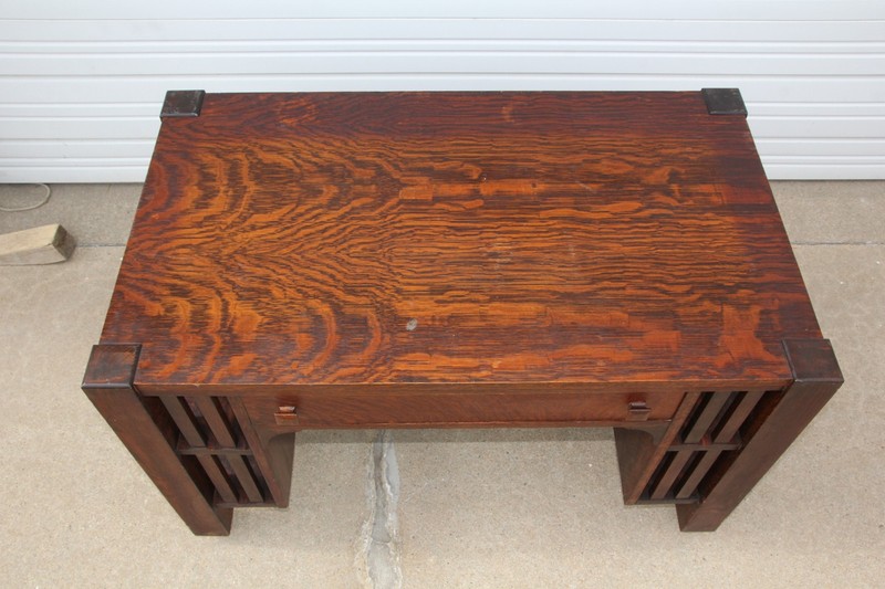 Antique Arts & Crafts Mission Tiger Oak Library Table SlatSide Bookshelves Desk gallery