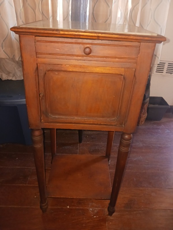 Antique Oak Marble Top Nightstand or End Table, Bedside Cabinet 1910’s