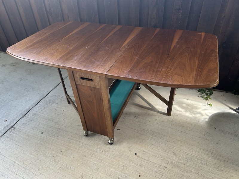 Danish Mid Century Modern Drop Leaf Table With Drawer And Storage