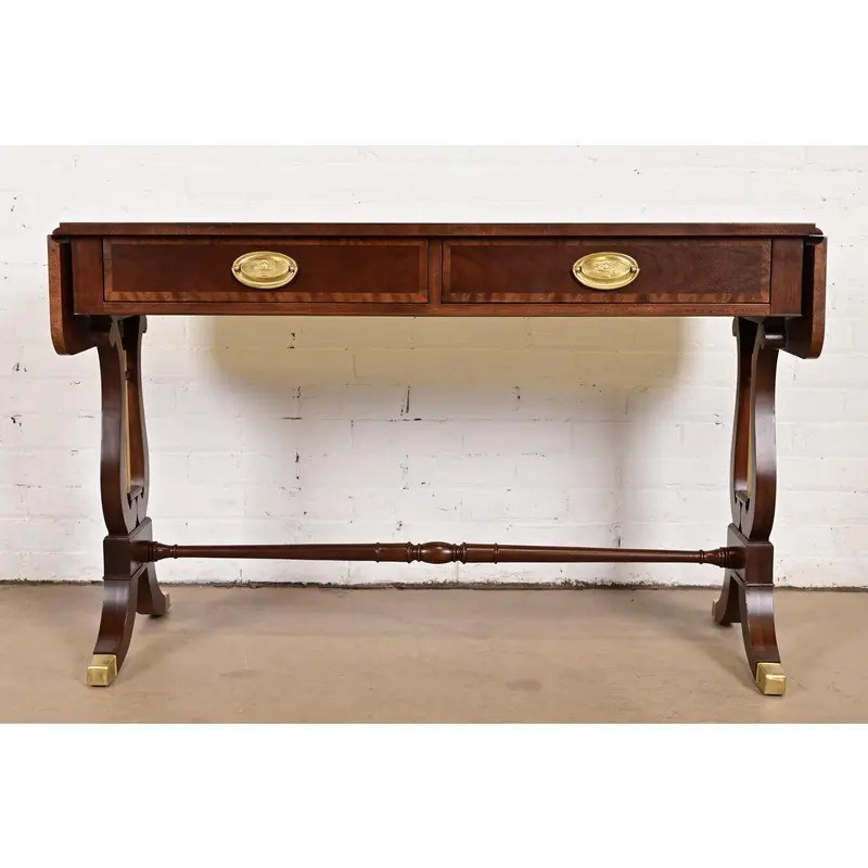 Baker Furniture English Regency Lyre Base Console Table, Newly Refinished gallery